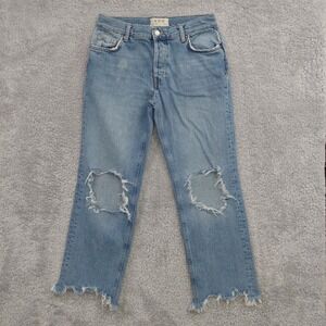 We The Free Jeans Women's 26 Straight Crop Medium Wash Distressed Button‎ Fly